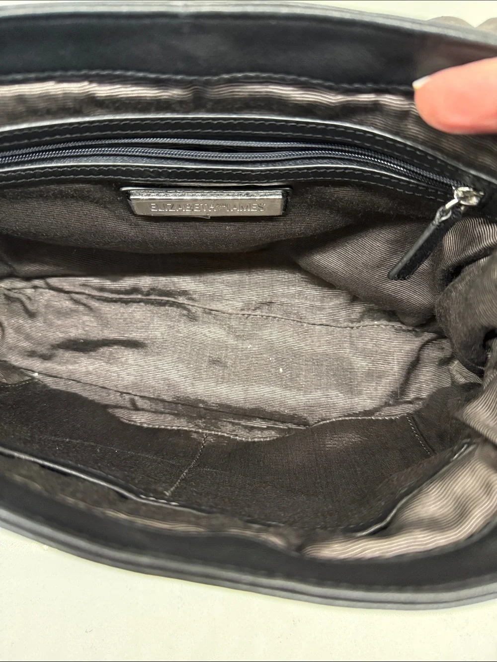 Elizabeth and James Black Leather Shoulder Bag with Silver Chain Strap